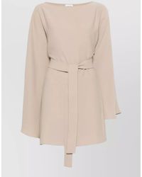 P.A.R.O.S.H. - Belted Waist Long Sleeve Boat Neck Dress - Lyst