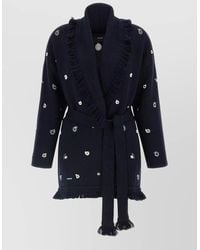 Alanui - Virgin Wool Belted Fringed Bandana-Jacquard Cardigan - Lyst