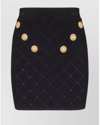 Balmain - High Waist Quilted Skirt With Embellished Buttons - Lyst