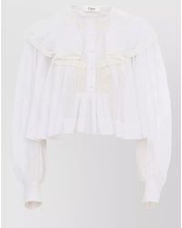 Chloé - Cotton Voile Lace Top Long Sleeves Ruffles - Lyst