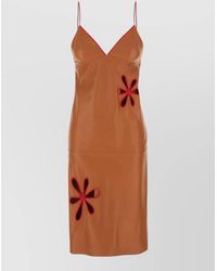 Fendi - Leather Dress Contrast Trim Midi Cutout - Lyst