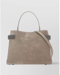 Brunello Cucinelli - Suede Leather Shoulder Bag With Brass Inserts - Lyst