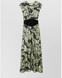 Tory Burch - Floral Pattern Midi Dress With Cap Sleeves - Lyst