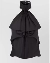 Nina Ricci - Silk-Blend Satin Sleeveless Ruffled Halterneck Blouse - Lyst