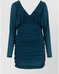Saint Laurent - Draped V-Neck Long-Sleeve Mini Dress - Lyst