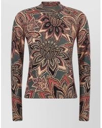 FARM Rio - Wool Fine-Knit Floral-Print Mock-Neck Long-Sleeve Top - Lyst