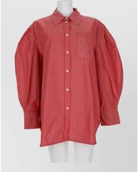 Ganni - Striped Organic Cotton Balloon-Sleeve Shirt - Lyst