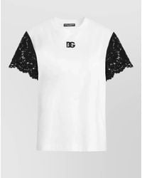 Dolce & Gabbana - Logo Lace Crew Neck Short Sleeve T-Shirt - Lyst