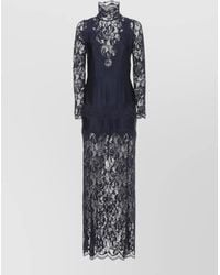 Rabanne - Lace Jersey Long-Sleeve High-Neck Maxi Nightdress - Lyst