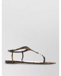 Saint Laurent - Animal Print Flat Sole Open Toe Sandals - Lyst