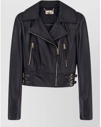 Elisabetta Franchi - Cropped Leather Biker Jacket - Lyst