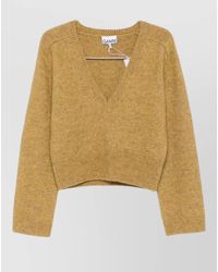 Ganni - Cropped V Neck Long Sleeve Top - Lyst