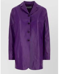 Jil Sander - Leather Jacket Long Sleeves Notched Lapels Pockets - Lyst