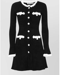 Self-Portrait - Ribbed Chenille Knit Flower-Button Mini Dress - Lyst