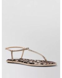 Rene Caovilla - Leopard Print Crystal Thong Strap Flat Sandals - Lyst