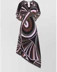 PUCCI - Silk Printed V-Neck Flutter-Sleeve Asymmetric Midi Dress - Lyst