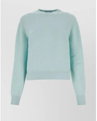 Prada - Ribbed Cashmere Crew-Neck Sweater With Puffed Sleeves - Lyst