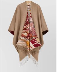 Ferragamo - Cashmere And Giada Print Silk Reversible Cape - Lyst