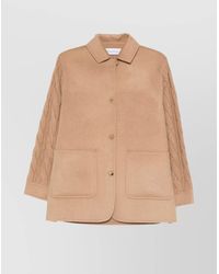 Max Mara - Stylish Coat With Cable Knit Sleeves - Lyst