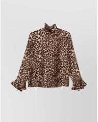 Alberto Biani - Silk Printed High-Neck Long-Sleeve Blouse - Lyst