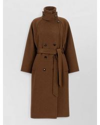 Alberto Biani - Wool Double-Breasted Belted Coat - Lyst