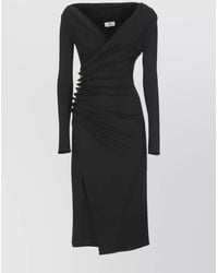 Elisabetta Franchi - Midi Dress With Long Sleeves And Vent - Lyst
