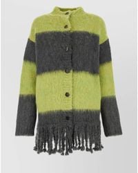 Etro - Striped Fringed Wool-Blend Long-Sleeve Cardigan - Lyst