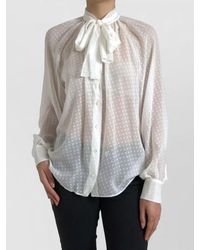 Dolce & Gabbana - Silk Sheer Polka-Dot Tie-Neck Blouse - Lyst