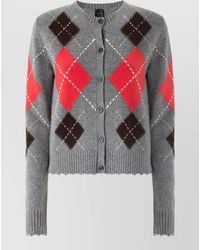 Pinko - Argyle Cropped Cardigan Soft Knitwear Long Sleeves - Lyst
