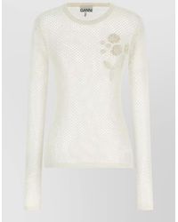 Ganni - Pointelle Knit Sweater Floral Embroidery Sheer - Lyst