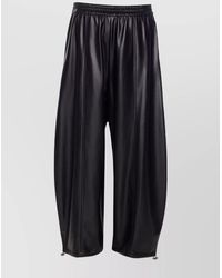 Pinko - Wide Leg Faux Leather Trousers With Drawstring Hem - Lyst
