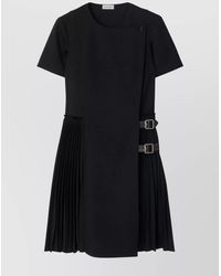 Burberry - Virgin Wool Dress With Pleated Skirt And Buckles - Lyst