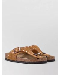 Birkenstock - Gizeh Suede Slides Rivet Cork Sole - Lyst