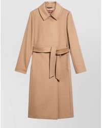 Max Mara - Draped Wool Coat With Belt And Pockets - Lyst