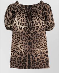 Dolce & Gabbana - Cotton Off-The-Shoulder Leopard-Print Short-Sleeve Blouse - Lyst