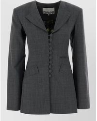 Ganni - Twill Blazer Longline Silhouette Notched Lapels - Lyst