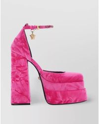 Versace - Velvet Platform Pumps - Lyst