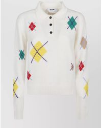 MSGM - Cashmere Wool Argyle Knit Polo Sweater - Lyst