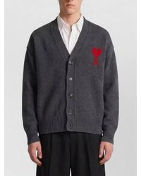 Ami Paris - Wool V-Neck Ribbed Cardigan - Lyst