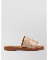 Chloé - Woody Satin Sandals Embroidered Logo Rubber Sole - Lyst