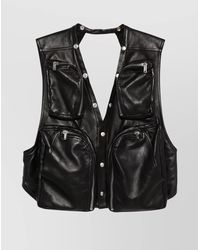 Rick Owens - Leather Vest With Multiple Zip Pockets And Open Back - Lyst