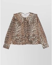 Ganni - Leopard Print Long-Sleeve Organic Cotton Blouse - Lyst