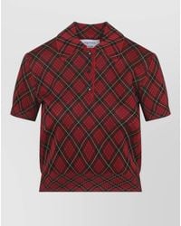 McQueen - Microcheck Polo Shirt Lurex Collar Detail - Lyst