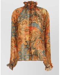 Etro - Silk Paisley Ruffled Long-Sleeve Blouse - Lyst