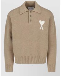 Ami Paris - Alpaca-Blend Long-Sleeve Polo Sweater - Lyst