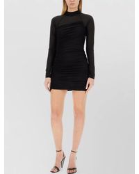 Helmut Lang - High Neckline Ruched Sheer Sleeve Mini Dress - Lyst
