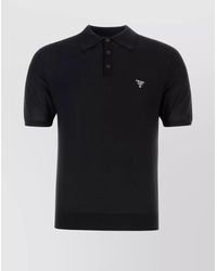 Prada - Wool Polo Shirt With Short Sleeves And Ribbed Collar - Lyst
