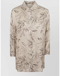 Peserico - Viscose Satin Shirt Longline Leaf Print - Lyst