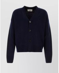 Ami Paris - Wool Blend Cardigan With Ribbed Cuffs And Hem - Lyst