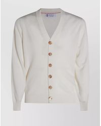 Brunello Cucinelli - V-Neck Long Sleeve Sweater With Ribbed Cuffs And Hem - Lyst
